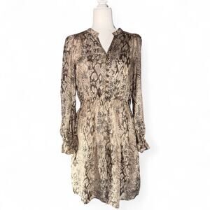 Anthropologie Aryn‎ K 100% Silk Puff Sleeve Python Snakeskin Smocked Dress S ASO